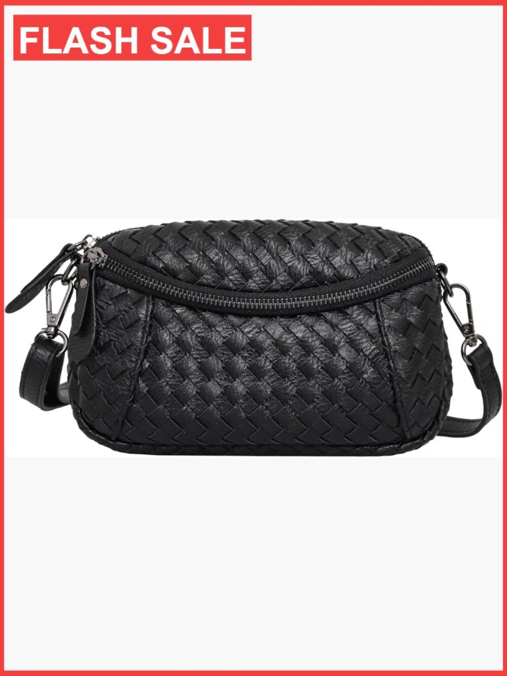 Woven Vegan Leather Crossbody Bag with Wristlet & Adjustable Strap